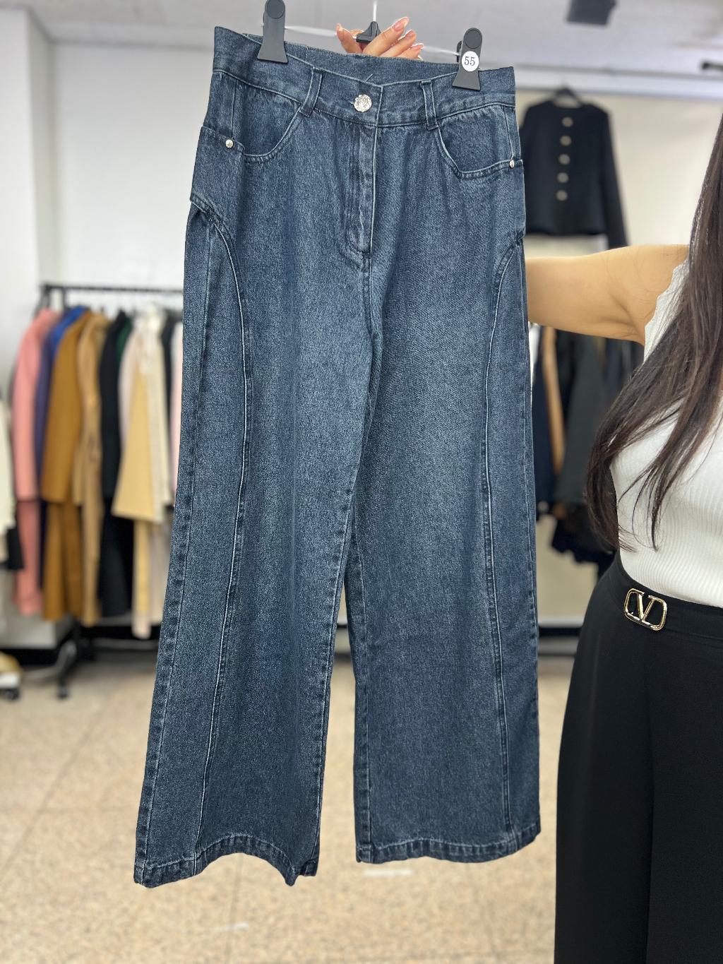 세미 와이드 데님퍈츠-워싱진청